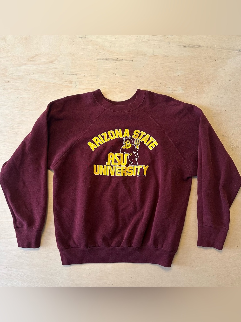 Vintage 80’s LOGO 7 Arizona State University Maroon and Gold Graphic Sweatshirt